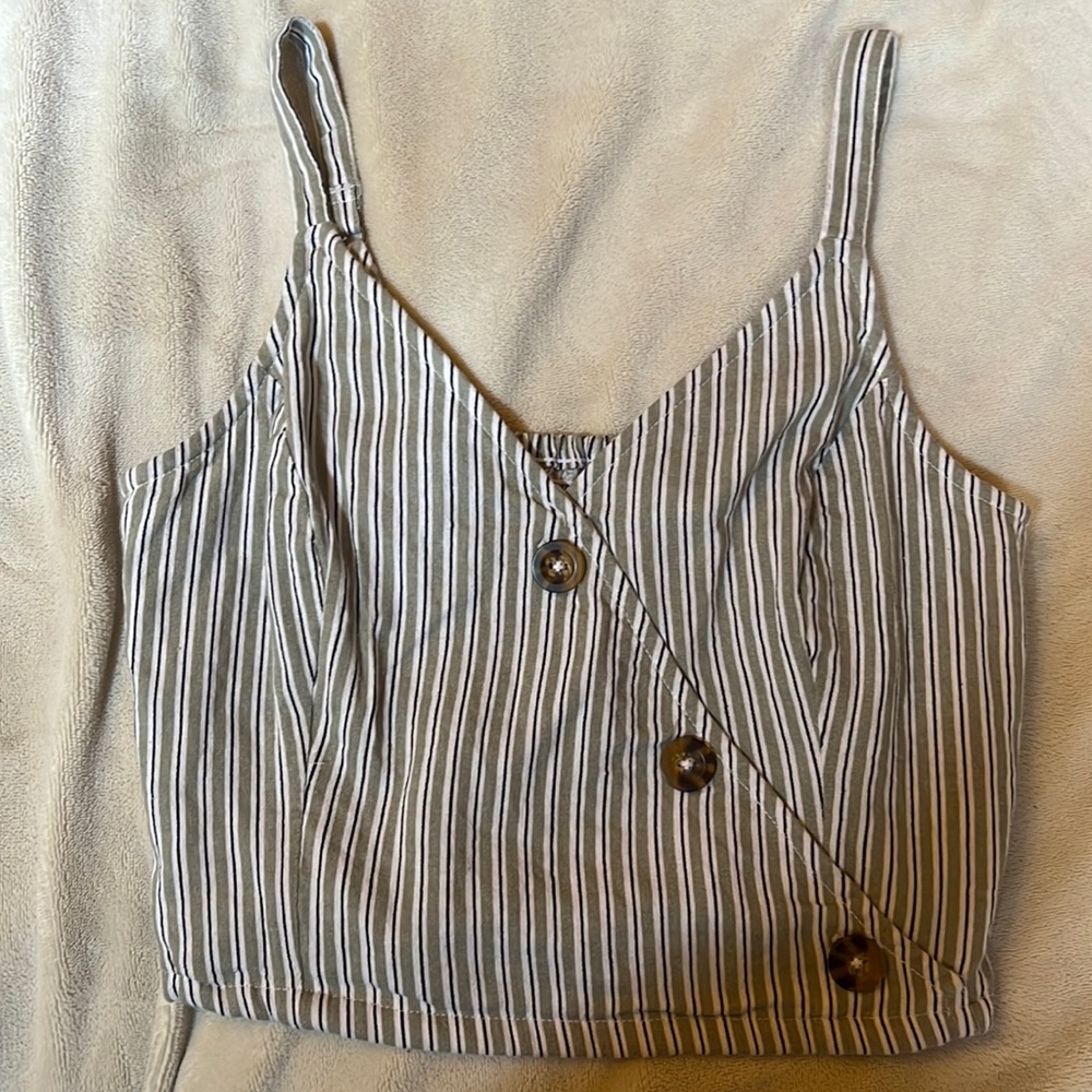 HOLLISTER green, black, white striped crop top